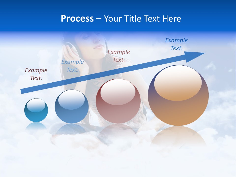 Beautiful Teenage Listening Music With Pleasure On The Clouds PowerPoint Template