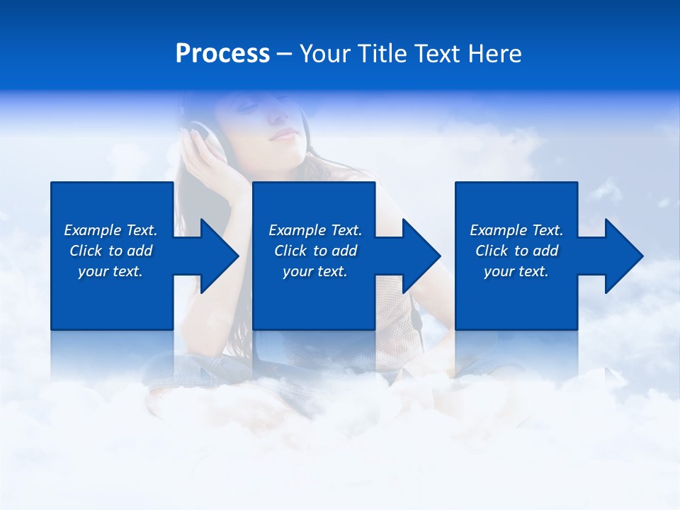 Beautiful Teenage Listening Music With Pleasure On The Clouds PowerPoint Template
