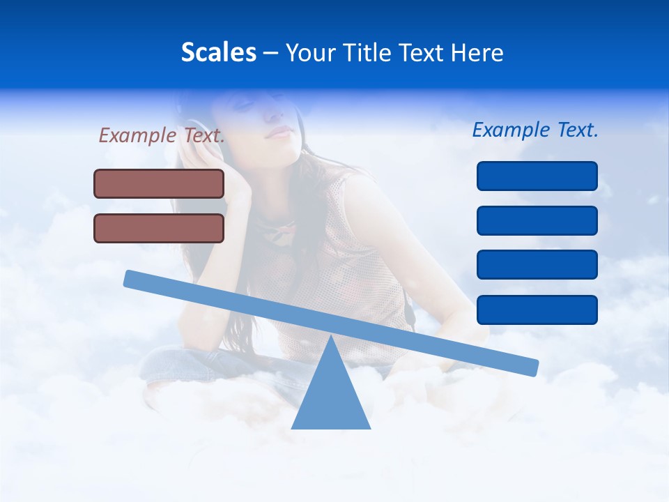 Beautiful Teenage Listening Music With Pleasure On The Clouds PowerPoint Template