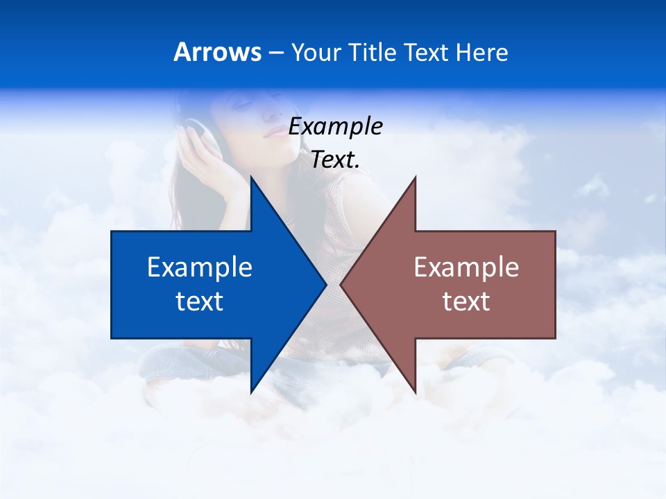 Beautiful Teenage Listening Music With Pleasure On The Clouds PowerPoint Template