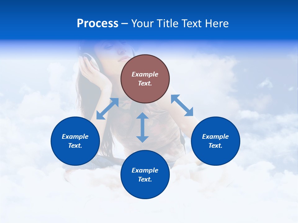 Beautiful Teenage Listening Music With Pleasure On The Clouds PowerPoint Template