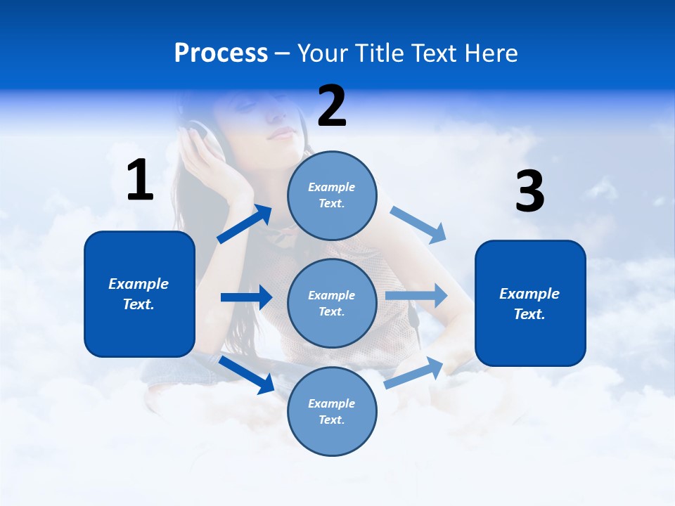 Beautiful Teenage Listening Music With Pleasure On The Clouds PowerPoint Template