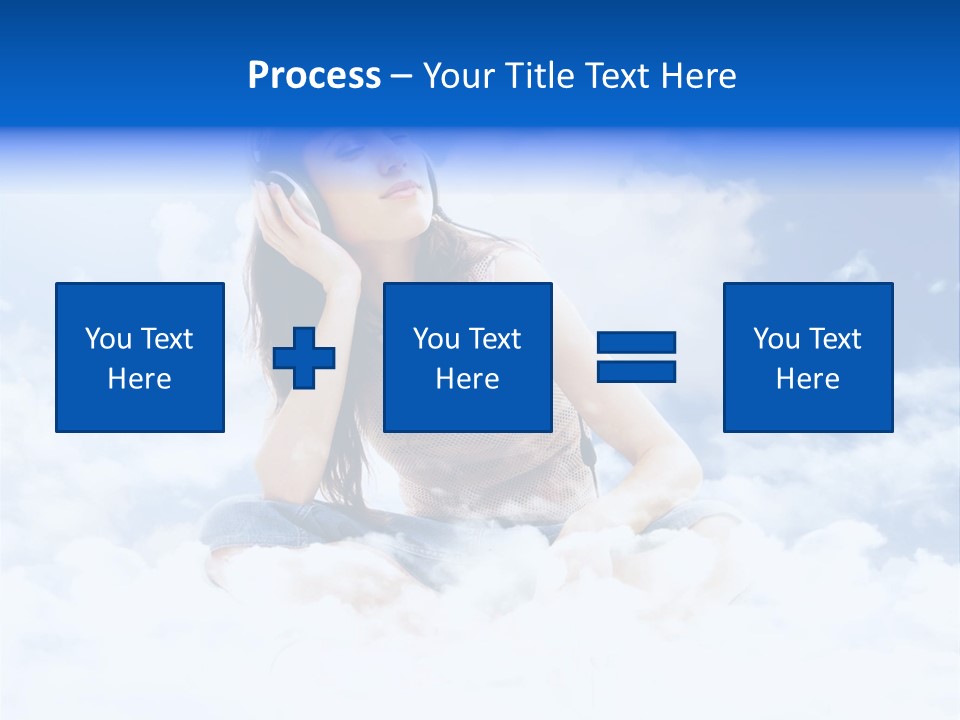 Beautiful Teenage Listening Music With Pleasure On The Clouds PowerPoint Template