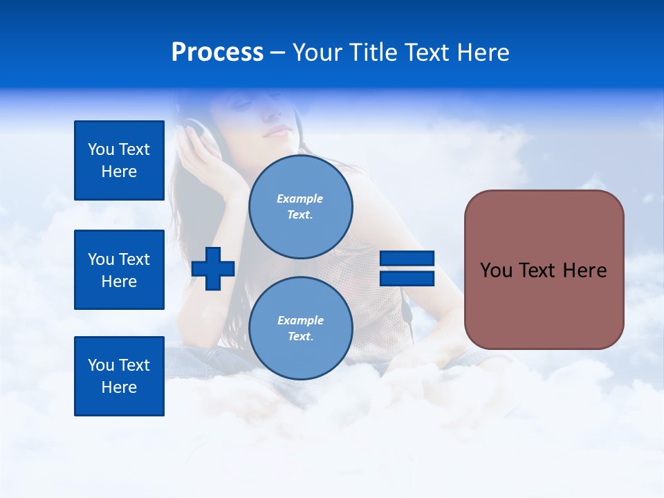 Beautiful Teenage Listening Music With Pleasure On The Clouds PowerPoint Template