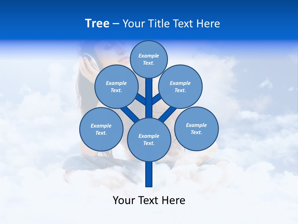 Beautiful Teenage Listening Music With Pleasure On The Clouds PowerPoint Template