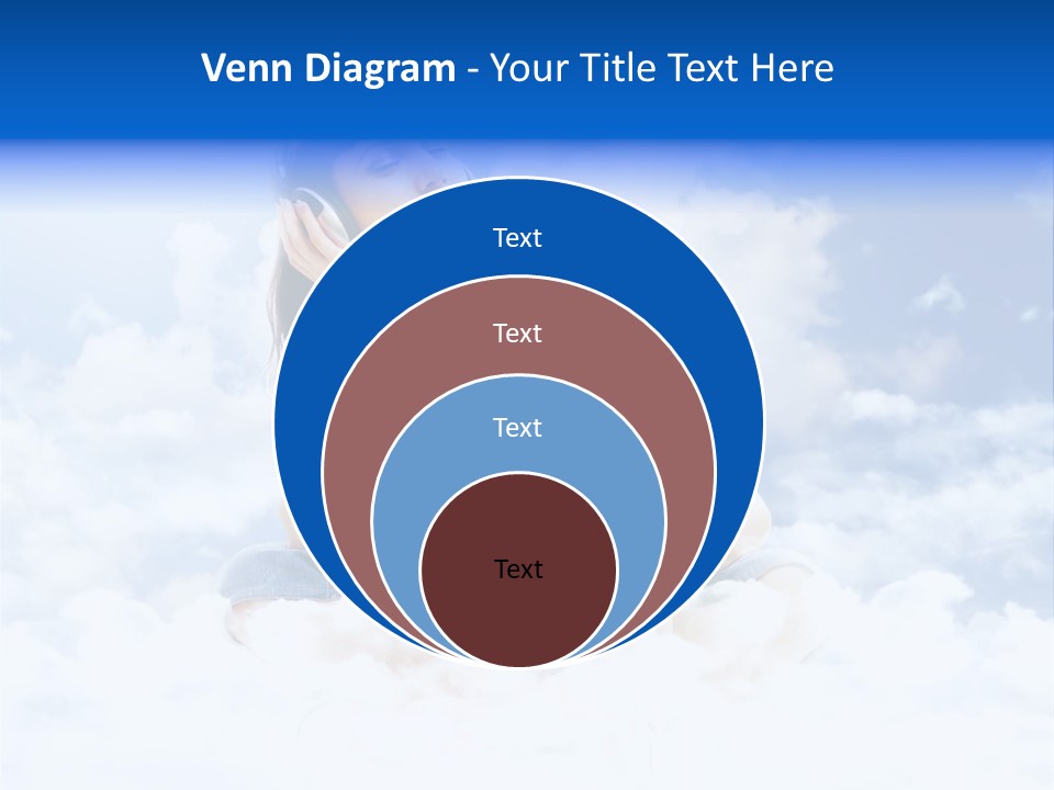 Beautiful Teenage Listening Music With Pleasure On The Clouds PowerPoint Template