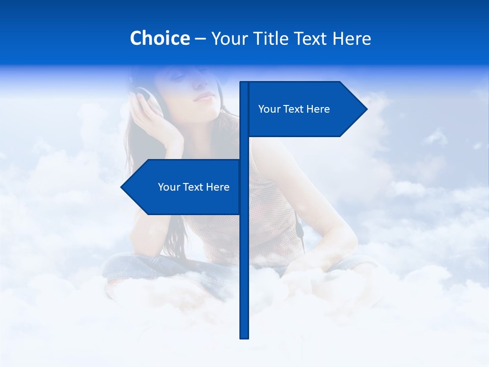 Beautiful Teenage Listening Music With Pleasure On The Clouds PowerPoint Template