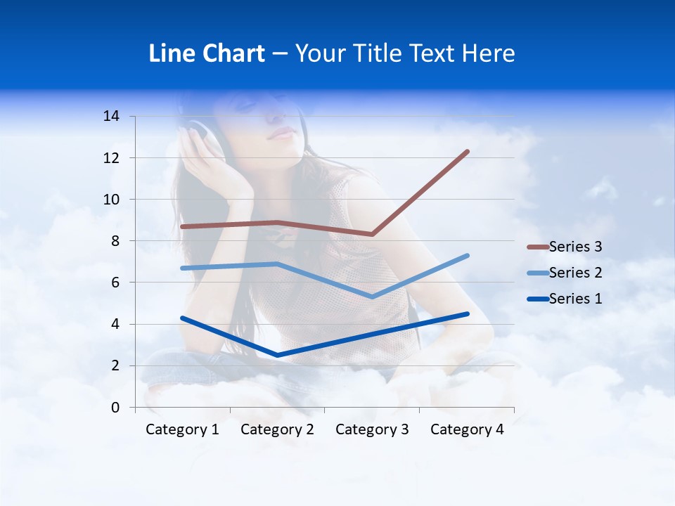 Beautiful Teenage Listening Music With Pleasure On The Clouds PowerPoint Template