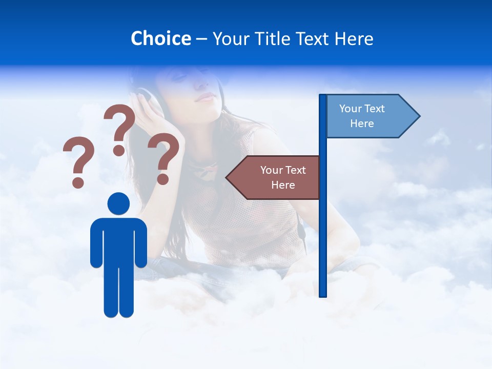 Beautiful Teenage Listening Music With Pleasure On The Clouds PowerPoint Template