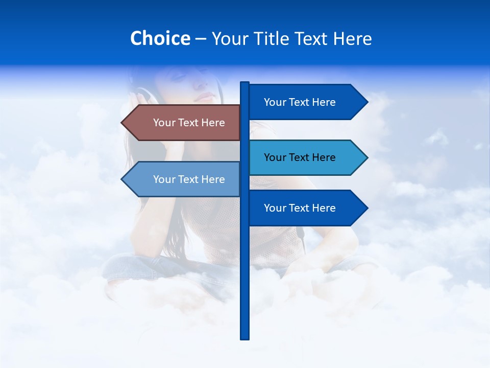 Beautiful Teenage Listening Music With Pleasure On The Clouds PowerPoint Template