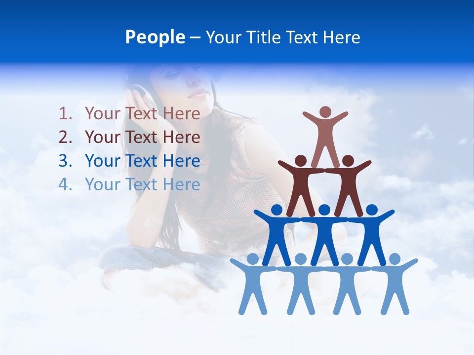 Beautiful Teenage Listening Music With Pleasure On The Clouds PowerPoint Template