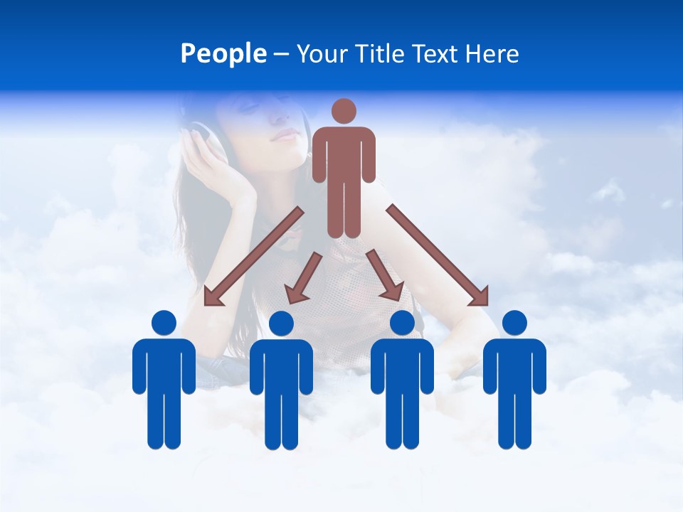 Beautiful Teenage Listening Music With Pleasure On The Clouds PowerPoint Template