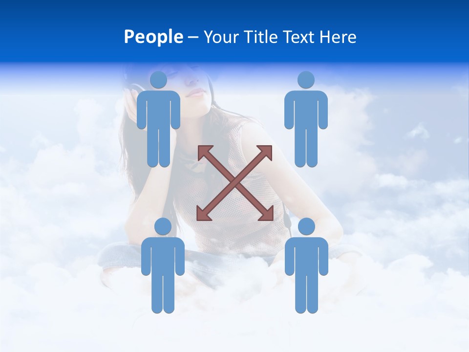 Beautiful Teenage Listening Music With Pleasure On The Clouds PowerPoint Template