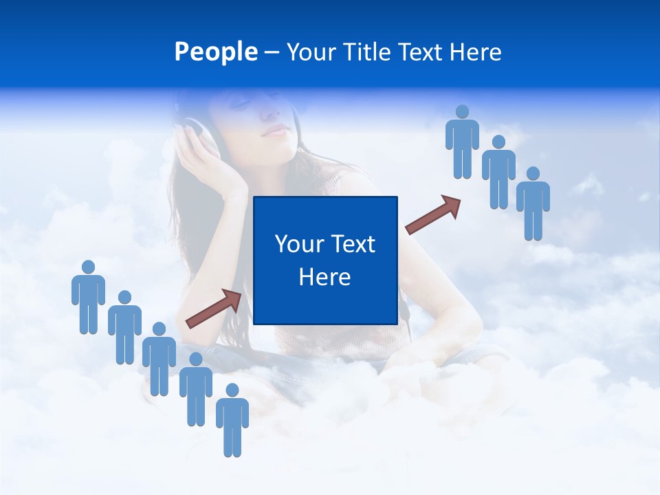 Beautiful Teenage Listening Music With Pleasure On The Clouds PowerPoint Template