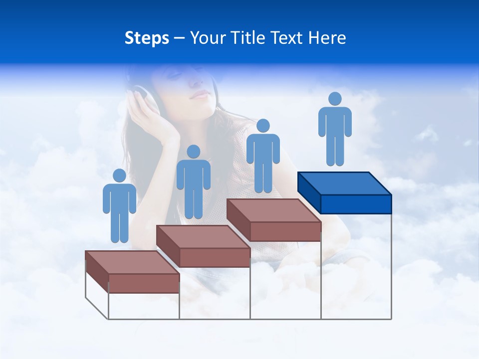 Beautiful Teenage Listening Music With Pleasure On The Clouds PowerPoint Template