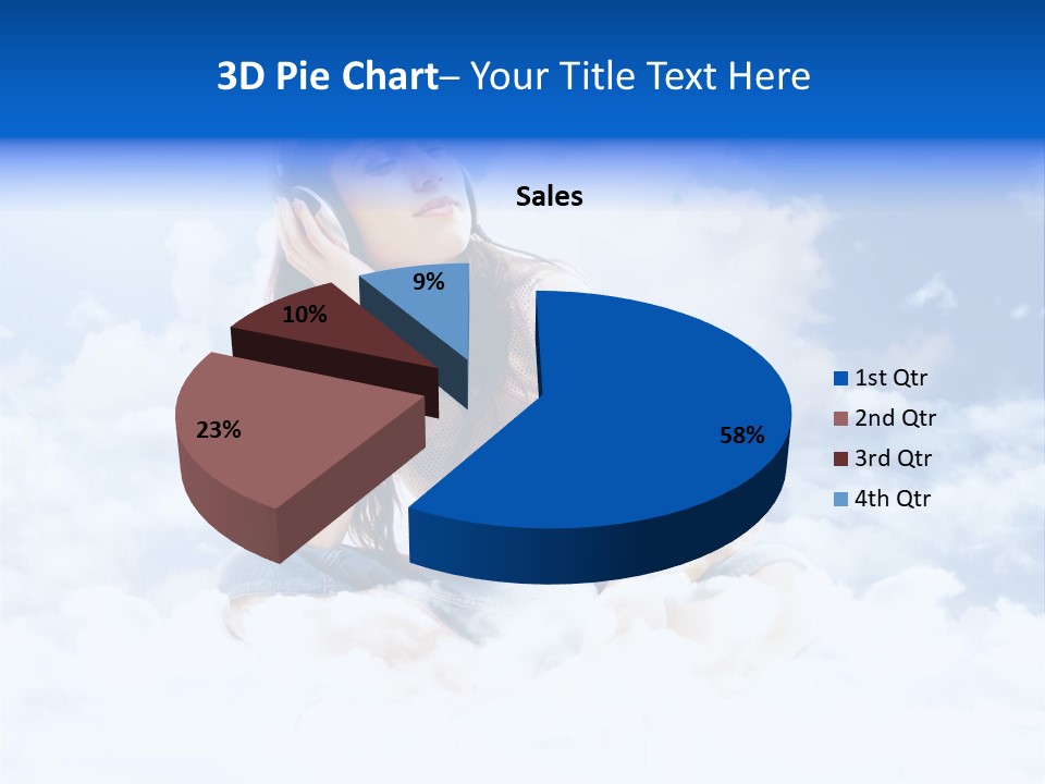 Beautiful Teenage Listening Music With Pleasure On The Clouds PowerPoint Template