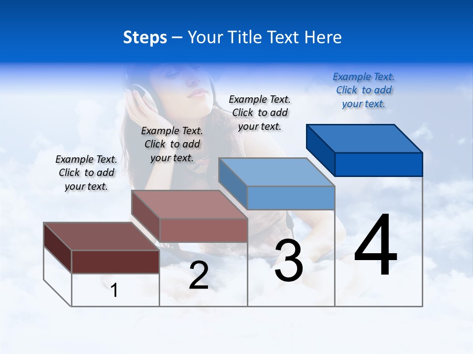 Beautiful Teenage Listening Music With Pleasure On The Clouds PowerPoint Template