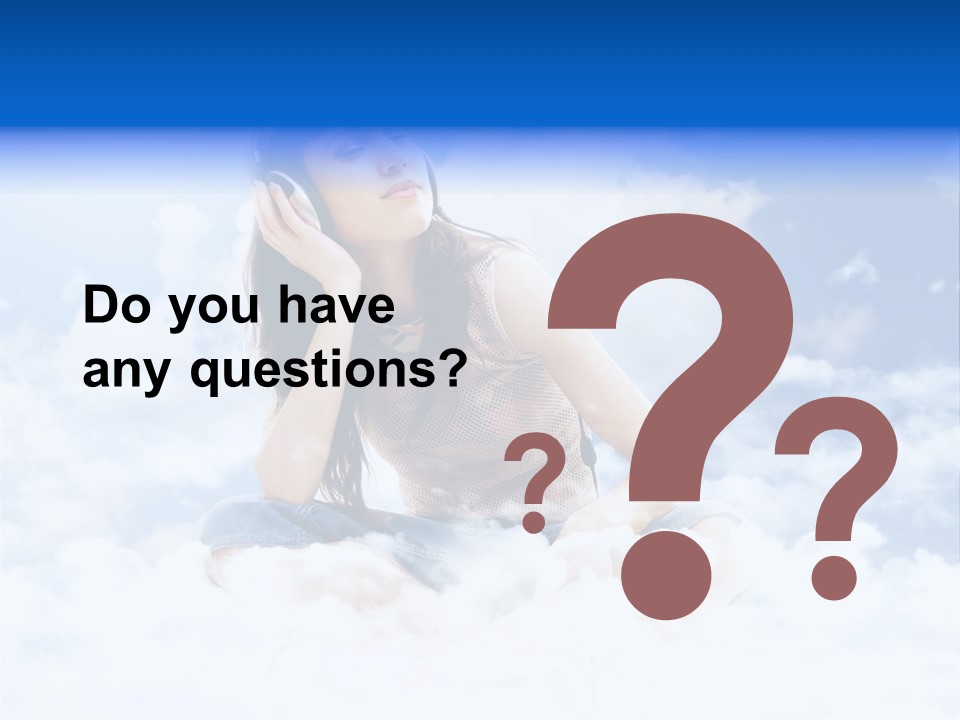 Beautiful Teenage Listening Music With Pleasure On The Clouds PowerPoint Template