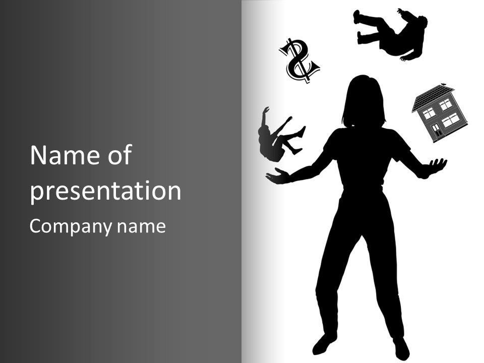 Silhouette Of A Woman Juggling Her Commitments (Vector File Also Available) PowerPoint Template