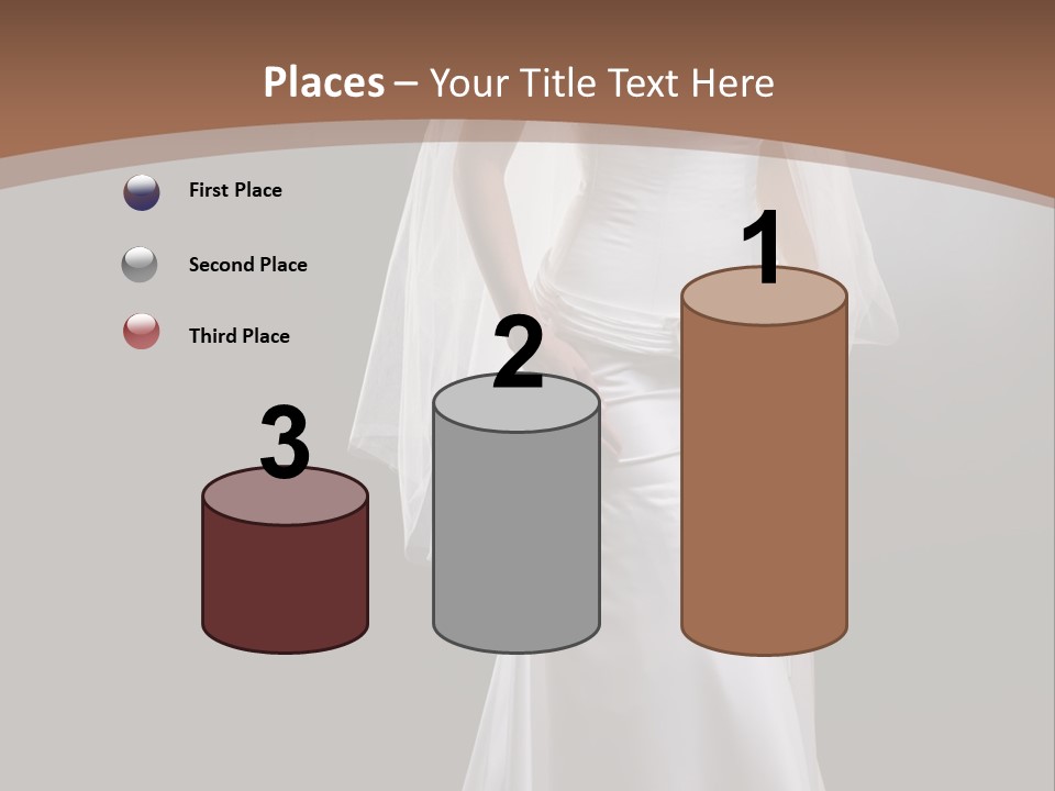 Studio Portrait Of A Young Bride Wearing White Wedding Dress With Veil, Smiling And Looking At Camera. PowerPoint Template