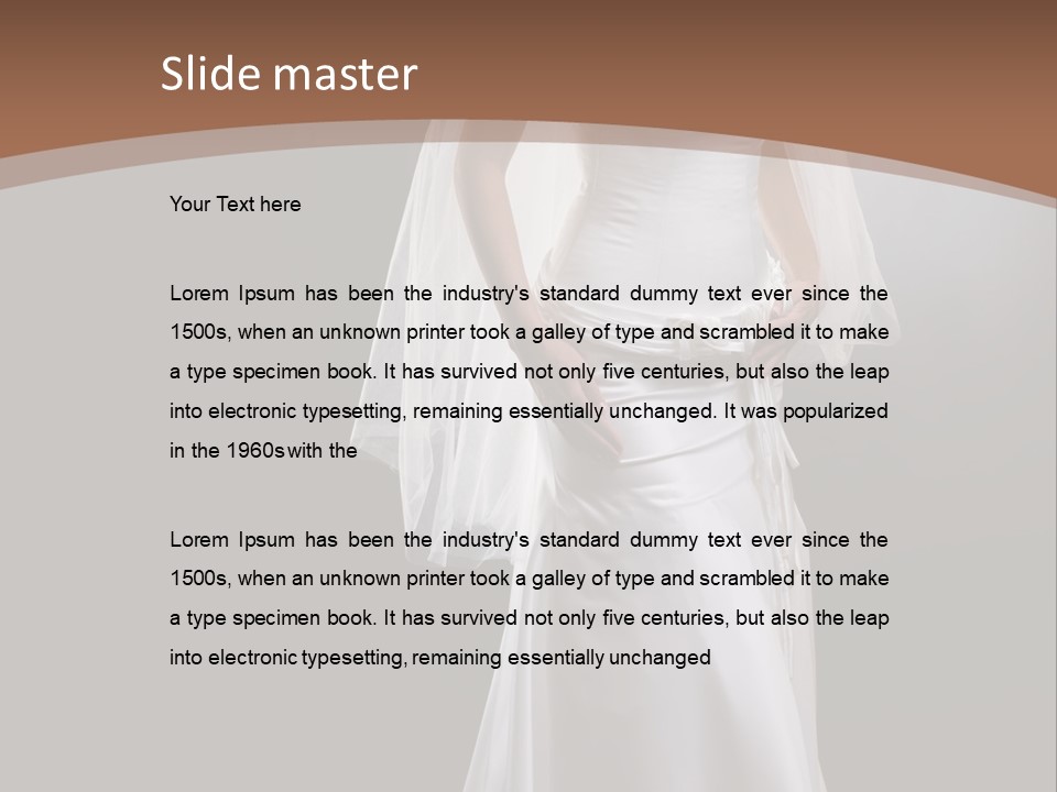 Studio Portrait Of A Young Bride Wearing White Wedding Dress With Veil, Smiling And Looking At Camera. PowerPoint Template