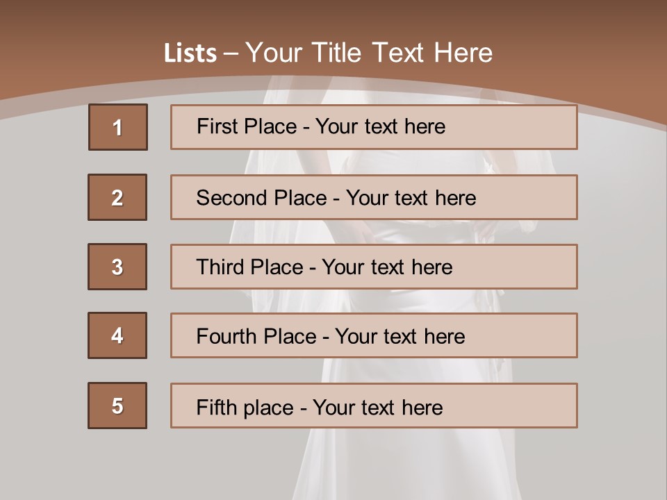 Studio Portrait Of A Young Bride Wearing White Wedding Dress With Veil, Smiling And Looking At Camera. PowerPoint Template