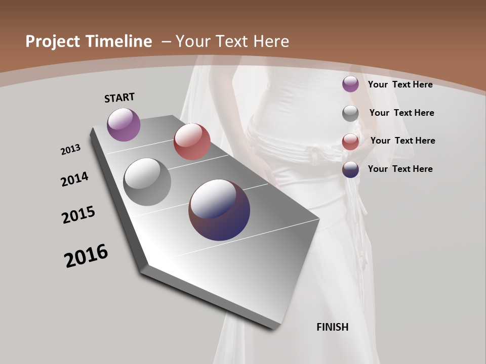 Studio Portrait Of A Young Bride Wearing White Wedding Dress With Veil, Smiling And Looking At Camera. PowerPoint Template