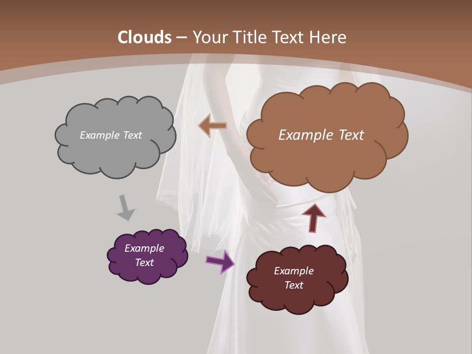 Studio Portrait Of A Young Bride Wearing White Wedding Dress With Veil, Smiling And Looking At Camera. PowerPoint Template
