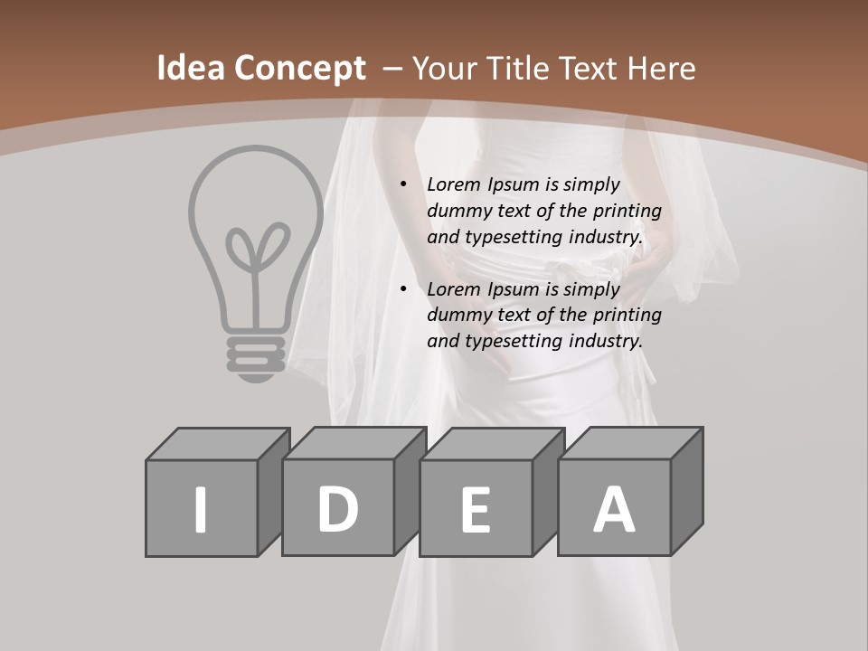 Studio Portrait Of A Young Bride Wearing White Wedding Dress With Veil, Smiling And Looking At Camera. PowerPoint Template