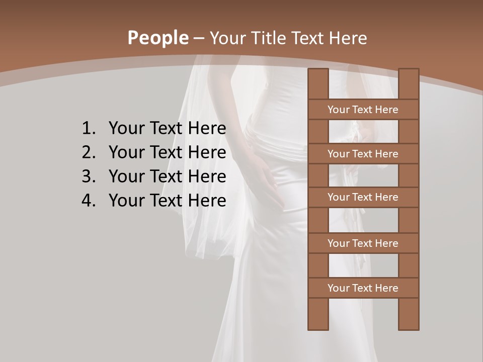 Studio Portrait Of A Young Bride Wearing White Wedding Dress With Veil, Smiling And Looking At Camera. PowerPoint Template