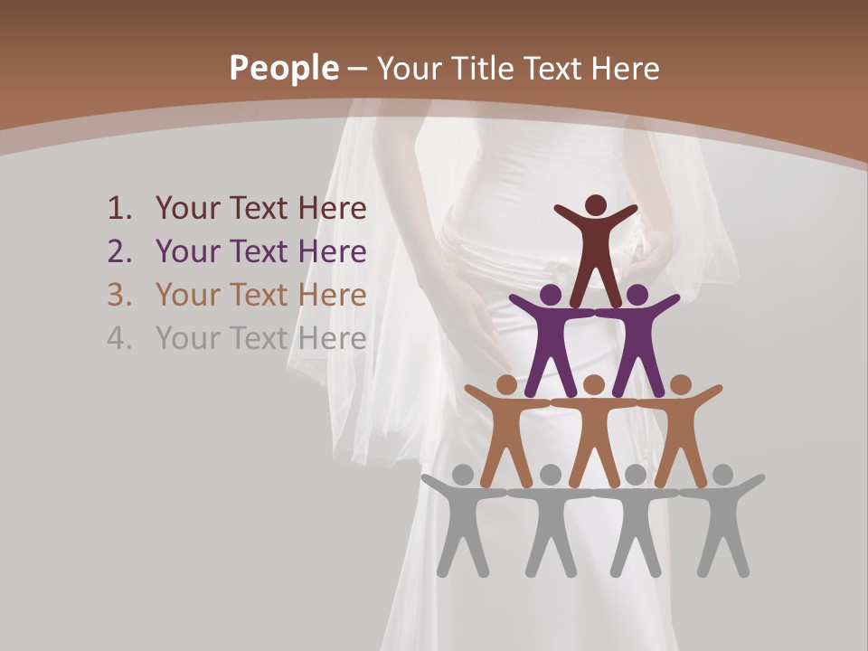 Studio Portrait Of A Young Bride Wearing White Wedding Dress With Veil, Smiling And Looking At Camera. PowerPoint Template