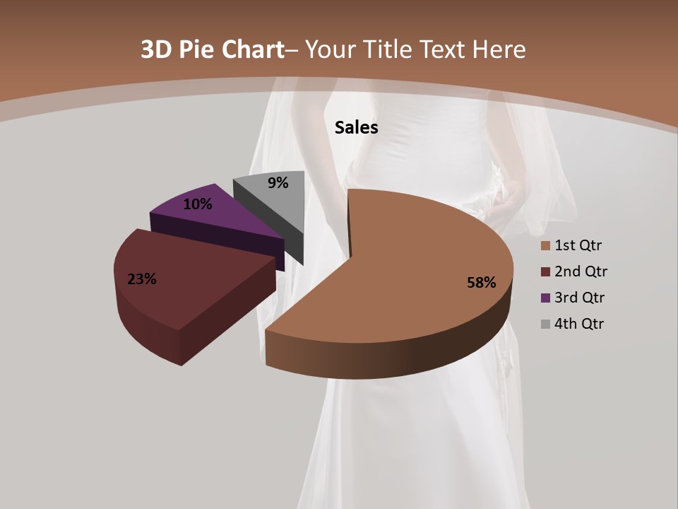 Studio Portrait Of A Young Bride Wearing White Wedding Dress With Veil, Smiling And Looking At Camera. PowerPoint Template