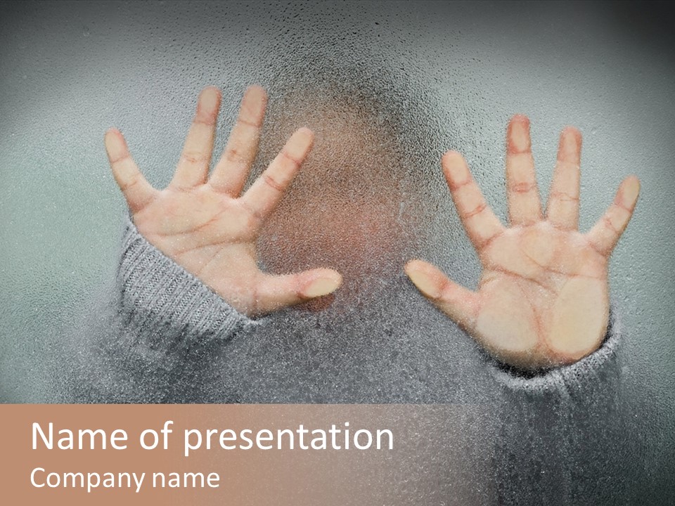 A Young Girl Trapped Behind Some Frosted Glass With Her Hands On It PowerPoint Template