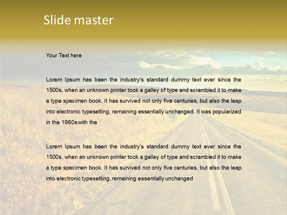 A Road Going Through A Field With A Cloudy Sky In The Background PowerPoint Template