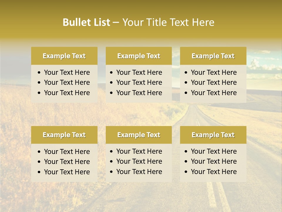 A Road Going Through A Field With A Cloudy Sky In The Background PowerPoint Template