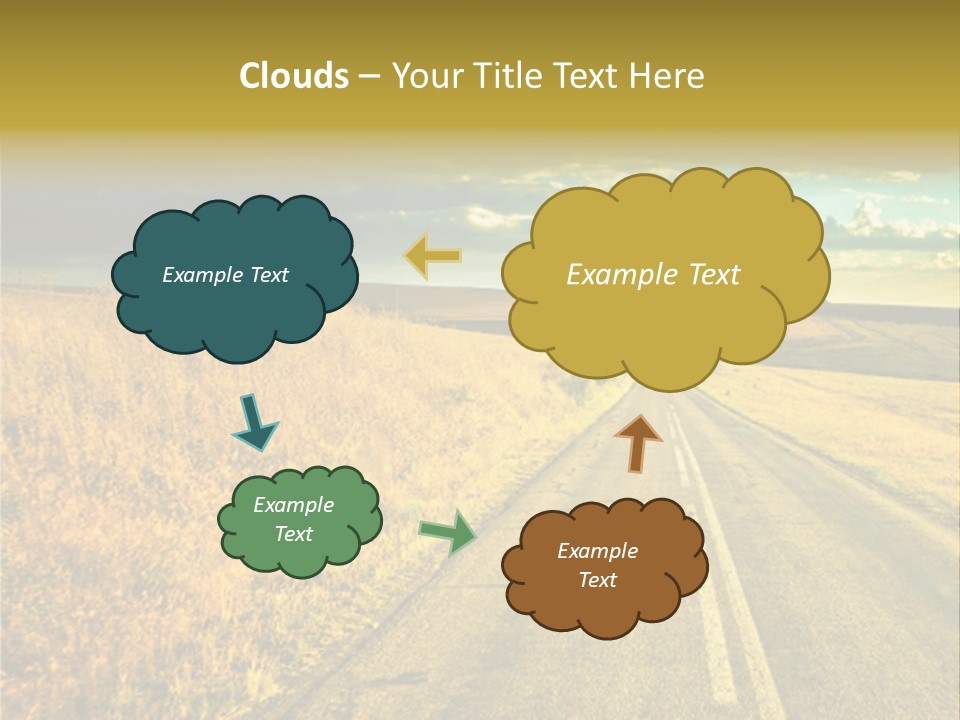 A Road Going Through A Field With A Cloudy Sky In The Background PowerPoint Template