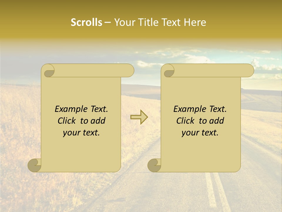 A Road Going Through A Field With A Cloudy Sky In The Background PowerPoint Template
