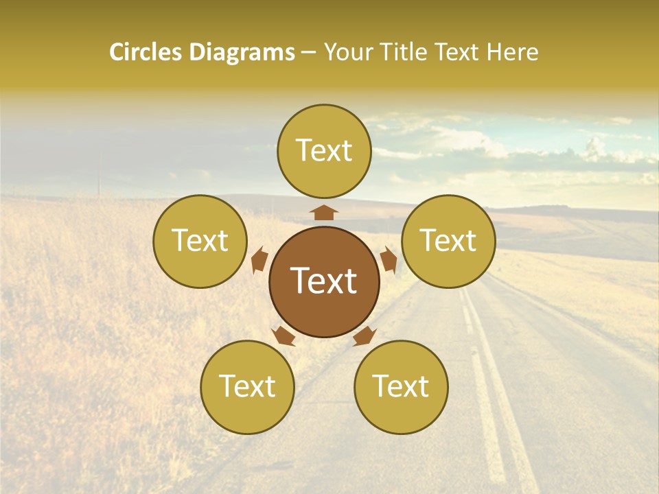 A Road Going Through A Field With A Cloudy Sky In The Background PowerPoint Template