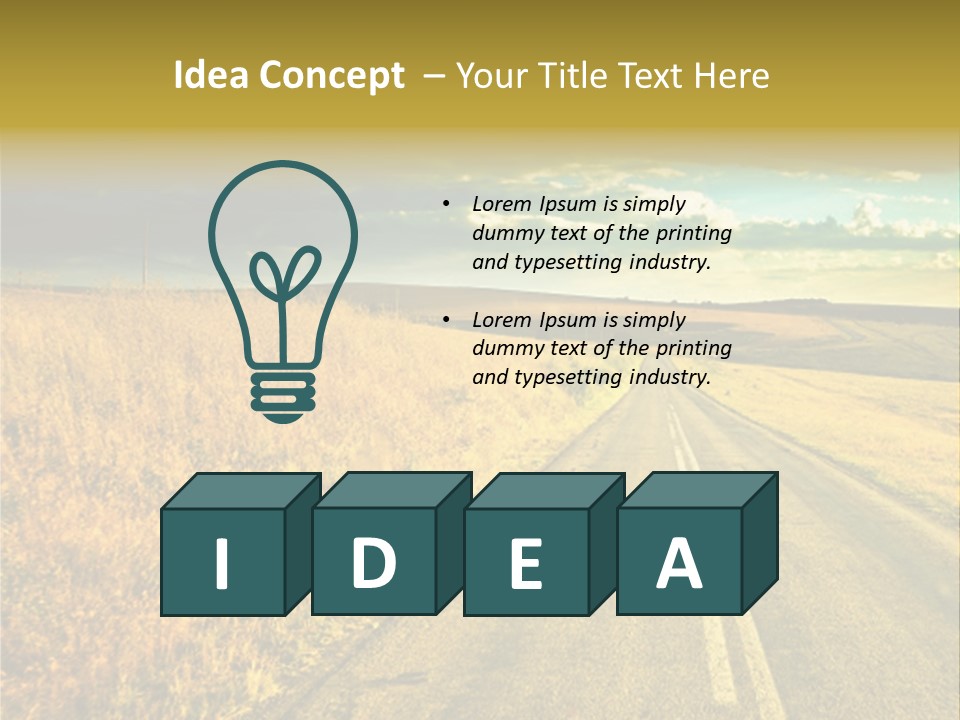 A Road Going Through A Field With A Cloudy Sky In The Background PowerPoint Template