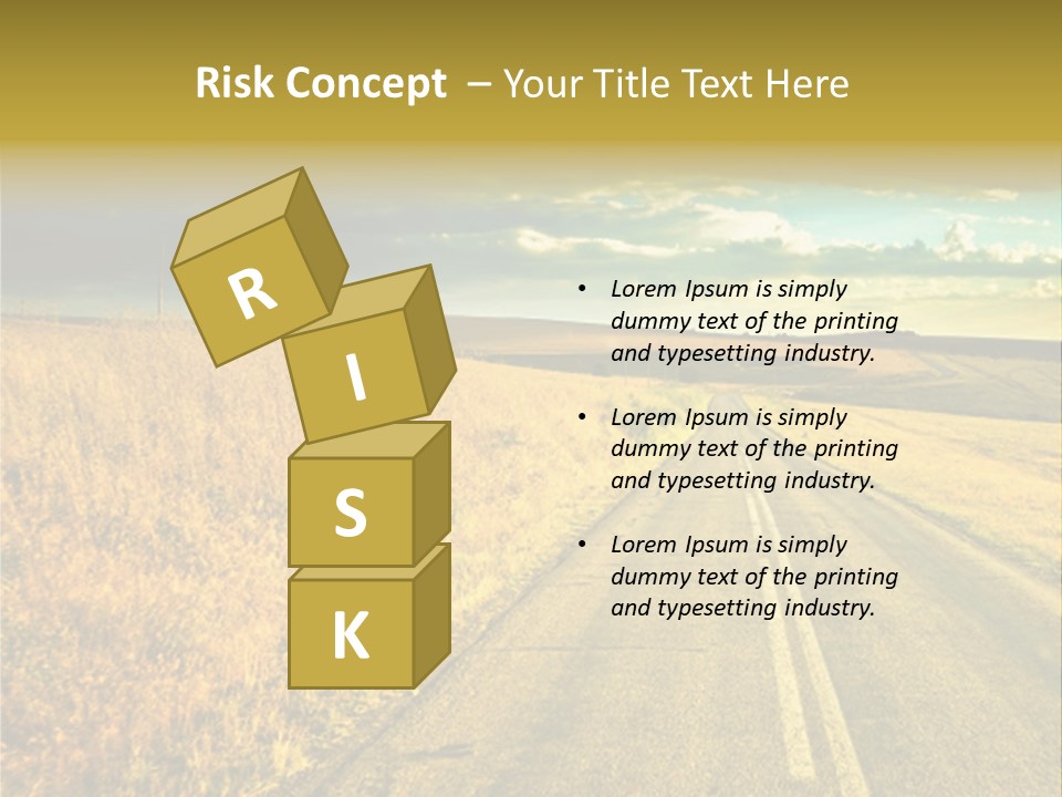 A Road Going Through A Field With A Cloudy Sky In The Background PowerPoint Template