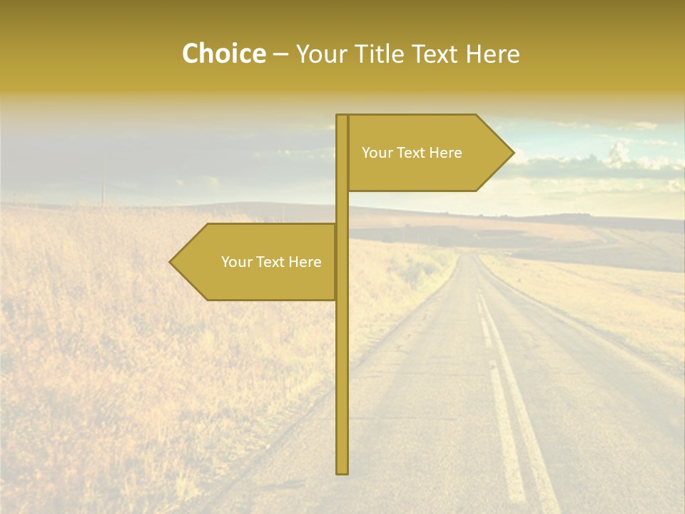 A Road Going Through A Field With A Cloudy Sky In The Background PowerPoint Template