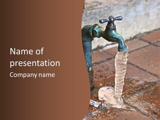 Outside Water Spigot Dripping And Frozen With Lots Of Ice PowerPoint Template