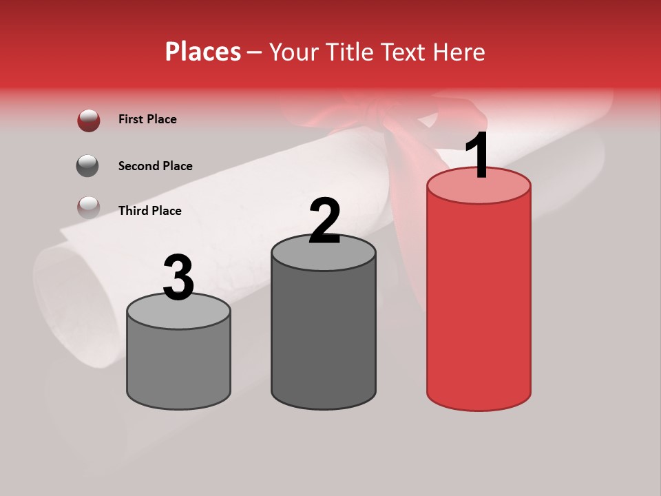 Diploma With A Red Silk Ribbon, Isolated On Black Background. PowerPoint Template