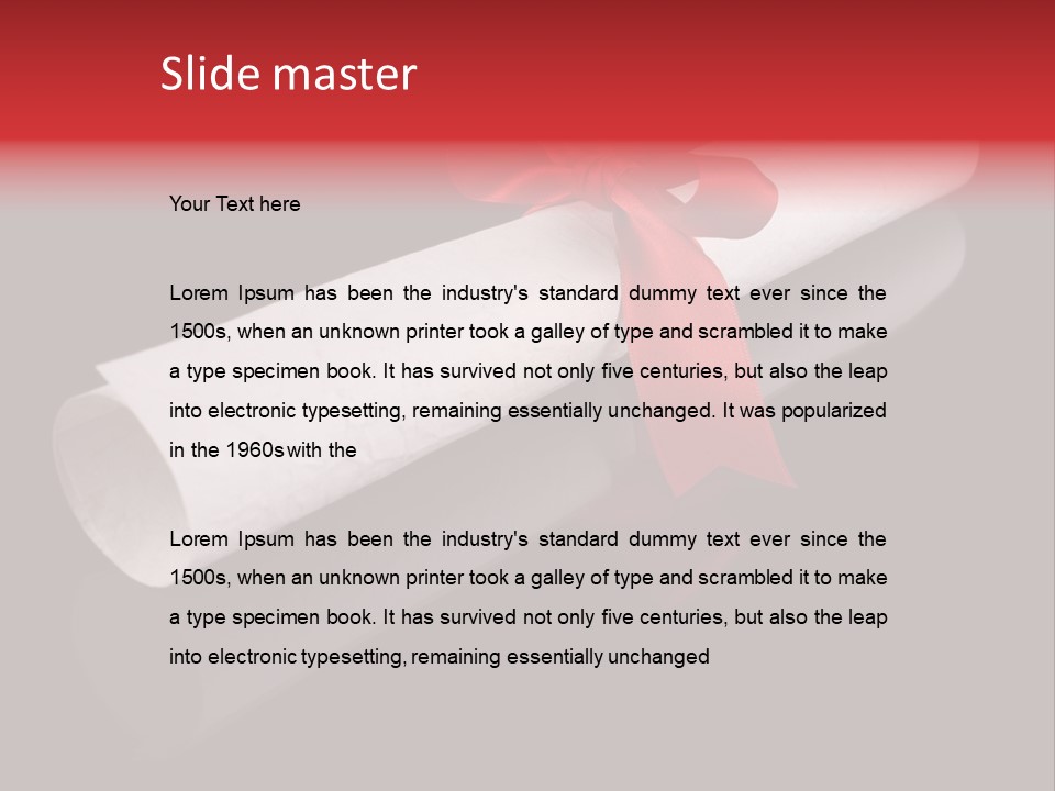 Diploma With A Red Silk Ribbon, Isolated On Black Background. PowerPoint Template