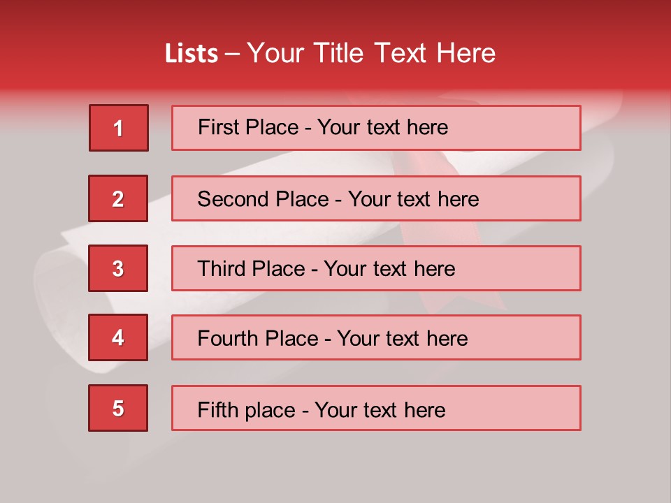 Diploma With A Red Silk Ribbon, Isolated On Black Background. PowerPoint Template