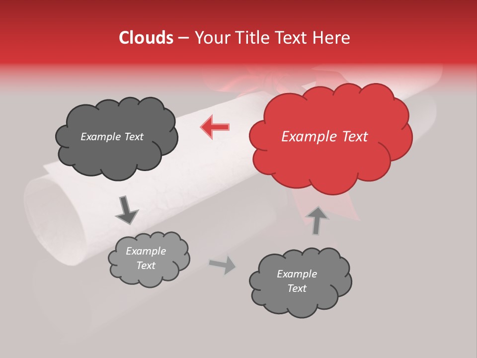Diploma With A Red Silk Ribbon, Isolated On Black Background. PowerPoint Template