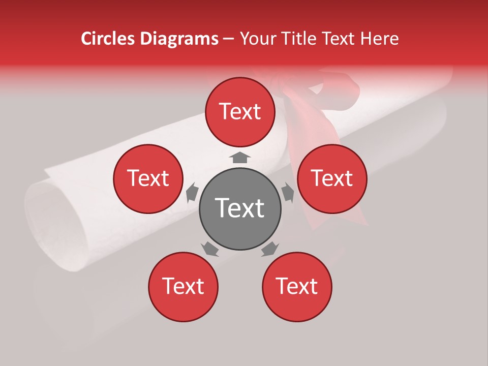 Diploma With A Red Silk Ribbon, Isolated On Black Background. PowerPoint Template