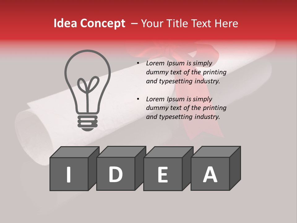 Diploma With A Red Silk Ribbon, Isolated On Black Background. PowerPoint Template