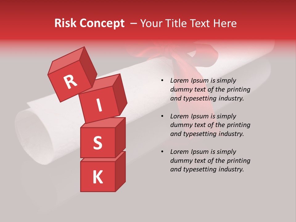 Diploma With A Red Silk Ribbon, Isolated On Black Background. PowerPoint Template