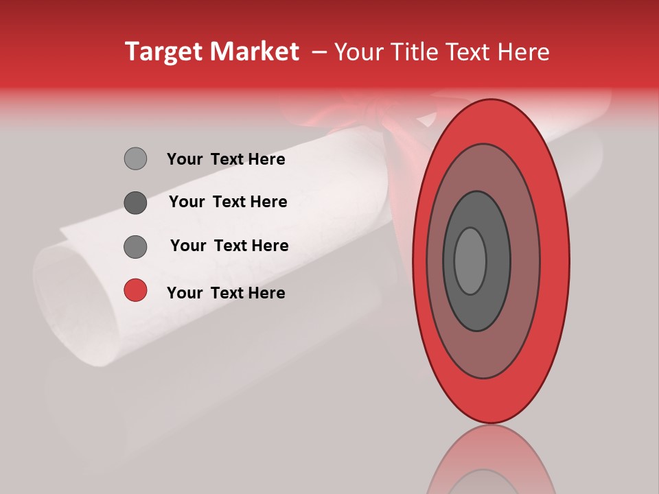 Diploma With A Red Silk Ribbon, Isolated On Black Background. PowerPoint Template